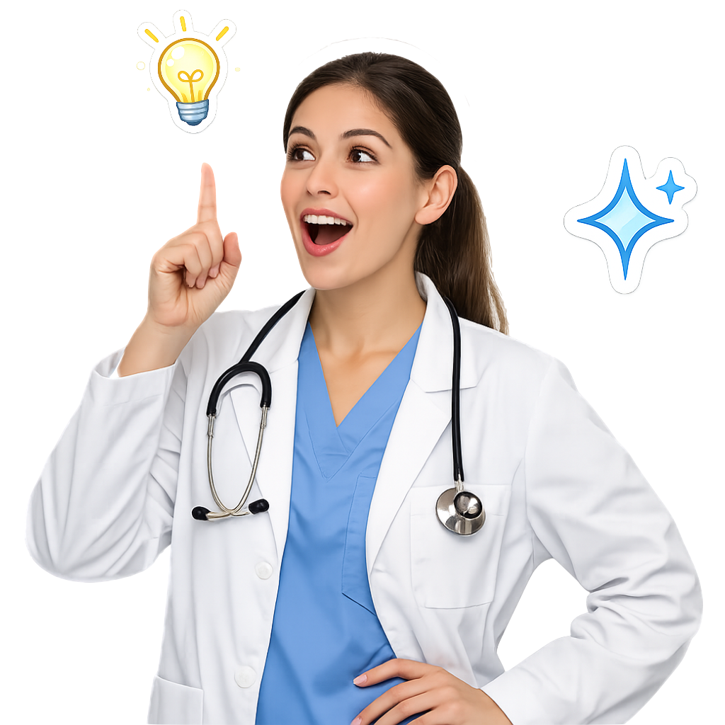 Healthcare educator with a lightbulb idea icon representing physiology insight